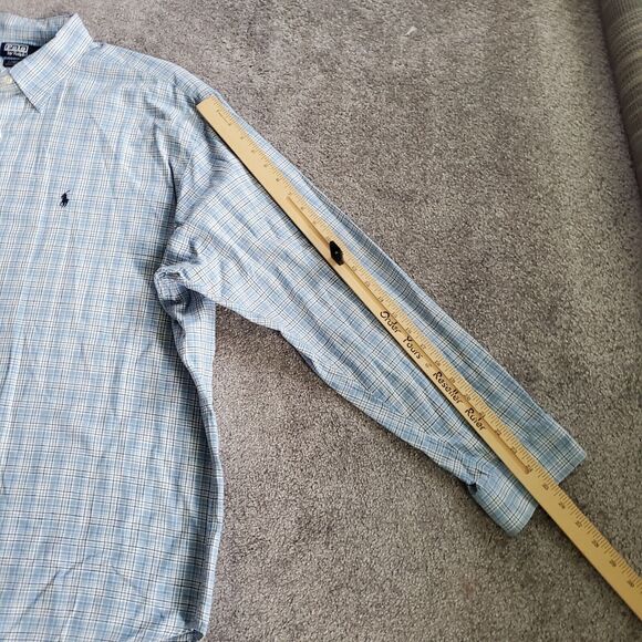Polo Ralph Lauren Shirt Mens Extra Large Blue Button Up Plaid Linen Lowell Sport - Picture 11 of 14